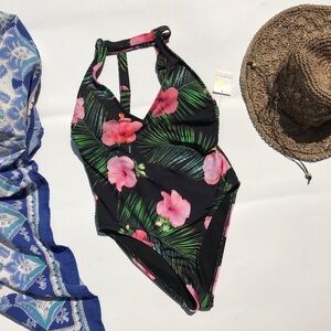 NEW Tinibikini Swimsuit Floral Print Black Small